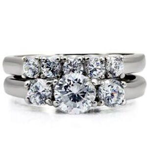 QVC Diamonique cz Engagement Wedding anniversary Ring Set silver Stainless Steel